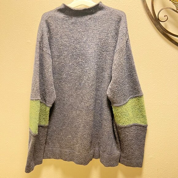 French Connection Blue Wool Blend Sweater With Green Sleeve Detail XL - Picture 8 of 10